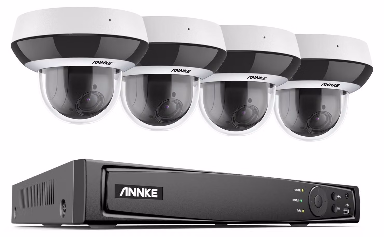 Kit di telecamere di sicurezza PTZ da 4 megapixel, composto da 4 unità, con zoom ottico e registratore Ultra HD 4K
