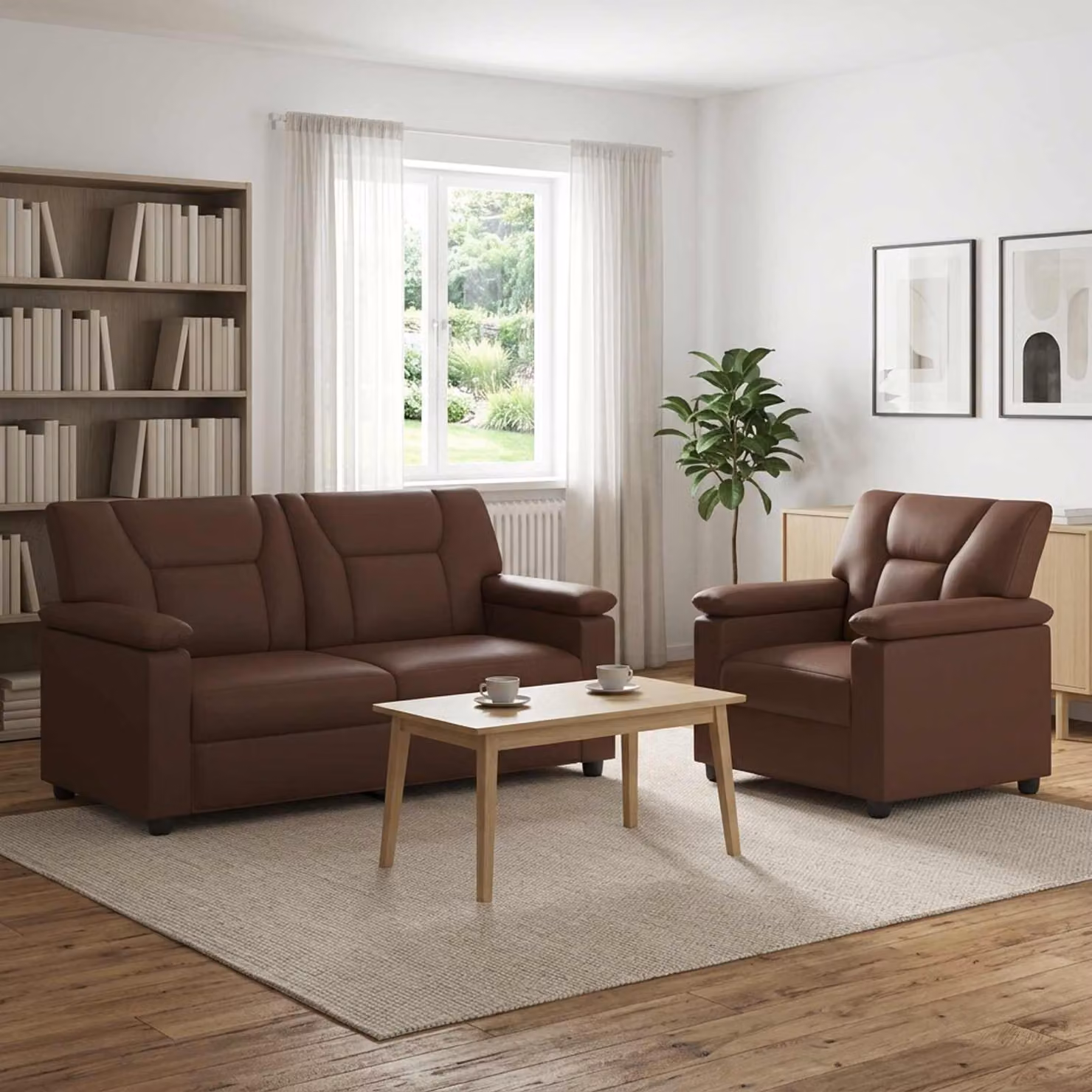Set di 2 divani moderni vidaXL in similpelle marrone con struttura in metallo e coperture rimovibili
