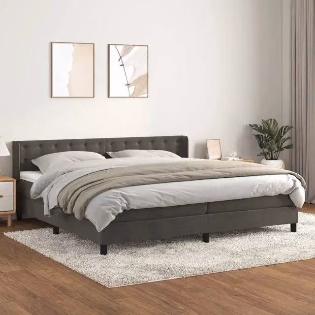 Letto Ibrido vidaXL con Giroletto a Molle e Materasso in Velluto Grigio e Bianco, Struttura in Legno di Larice e Metallo, 200 x 200 cm