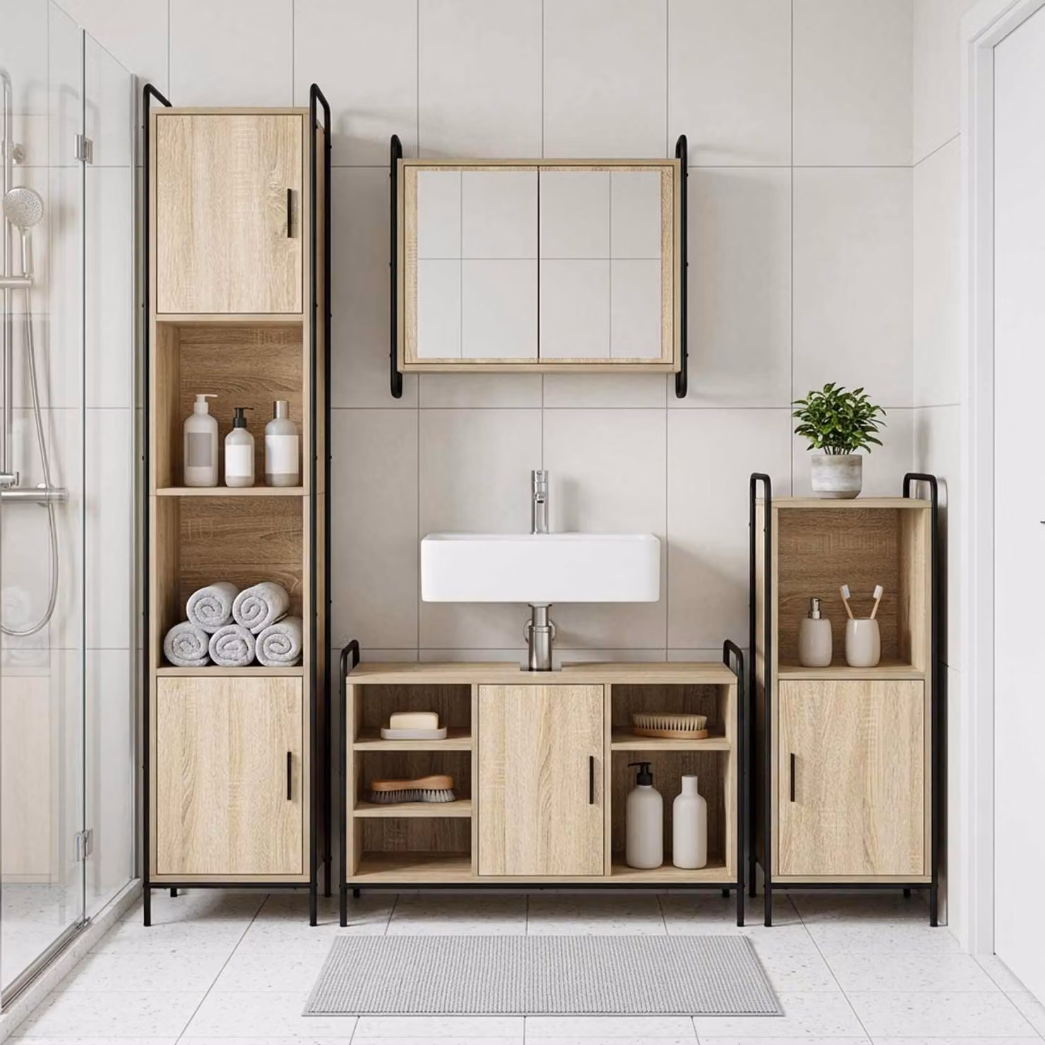 vidaXL Set di Armadi da Bagno 4 pz Rovere Sonoma 40 x 36 x 181 cm