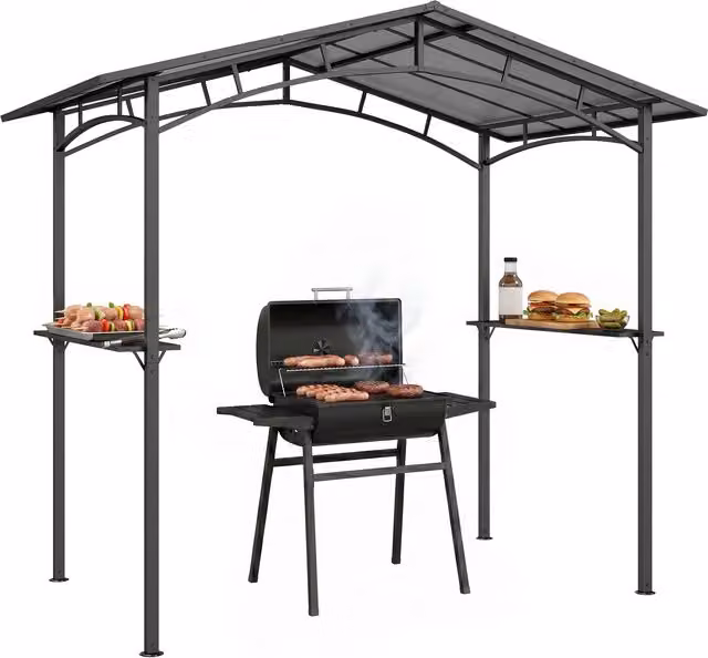 Outsunny Gazebo da Giardino per Barbecue con Tetto in Policarbonato e Mensole Laterali, Struttura in Alluminio e Metallo, L: 246 cm, P: 149 cm, H: 230 cm, Nero
