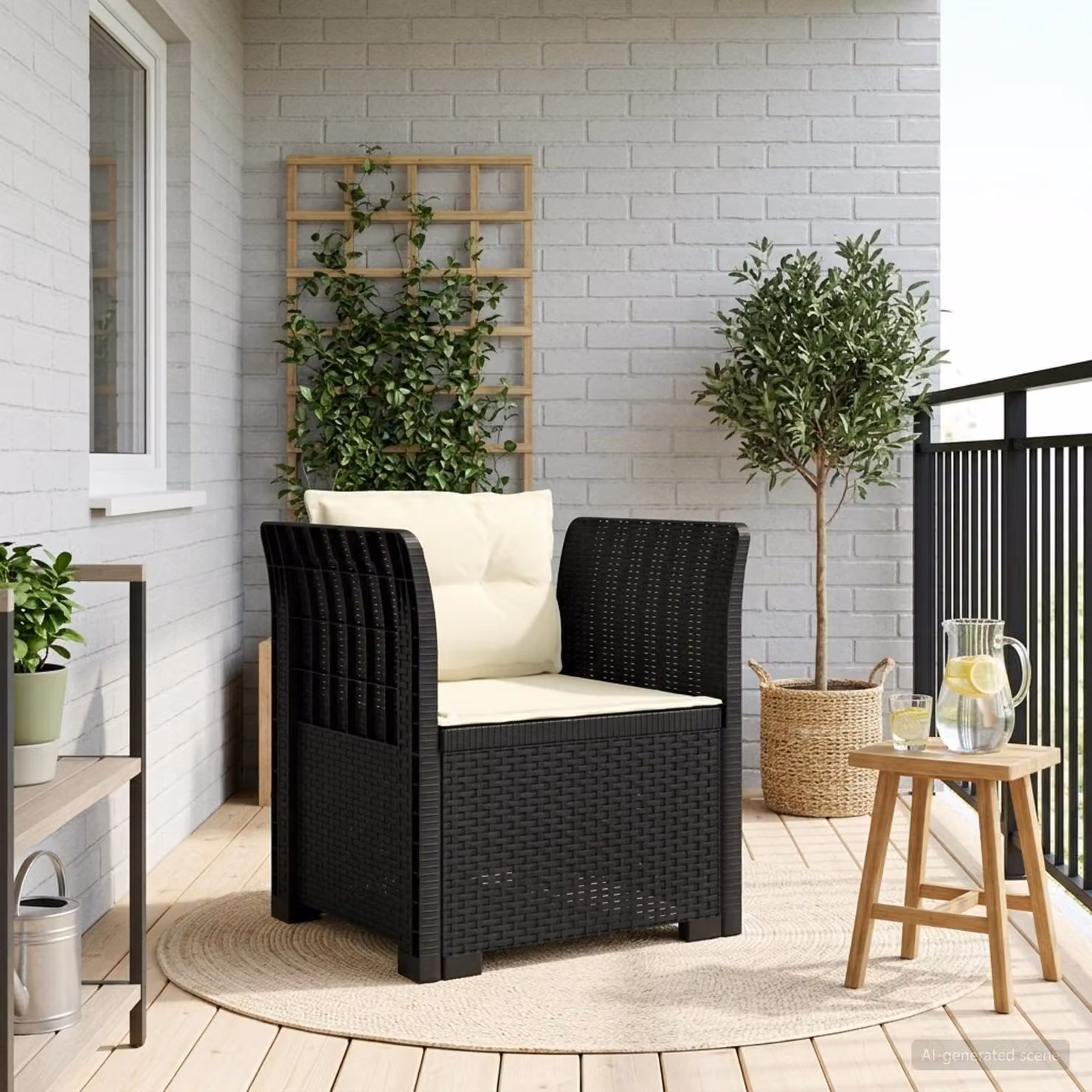 Poltrona a 1 Posto con Cuscini vidaXL in Effetto Rattan Antracite