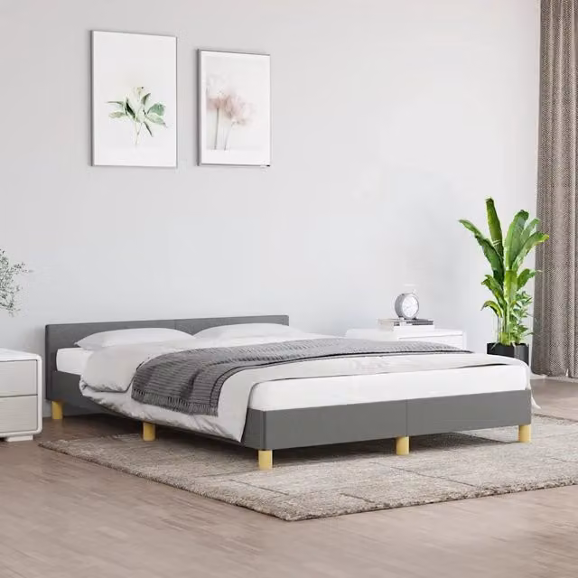 Struttura Letto Design Mania in Tessuto Grigio con Doghe in Legno L/P/H: 140 x 190 x 50 cm – 1