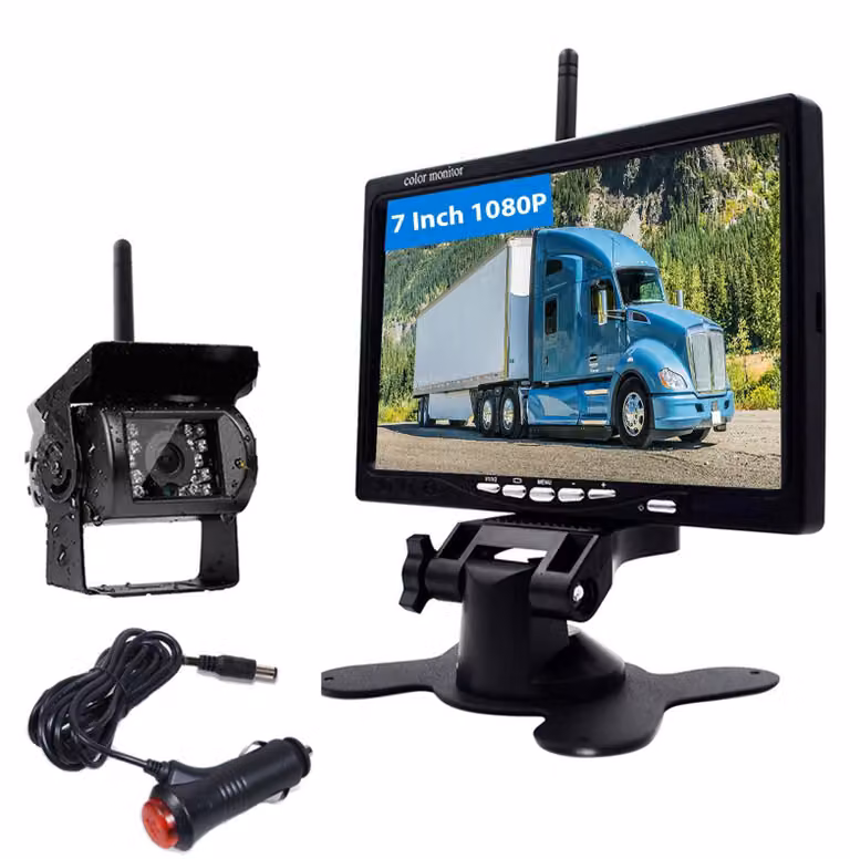 Telecamera per retromarcia wireless - Monitor HD da 7 pollici - Alimentazione a 24 volt - Obiettivo grandangolare - Sensore CMOS - Adatta per camion, autobus e rimorchi