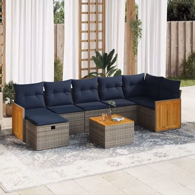 Set Divano da Giardino 8 pz con Cuscini Grigio in Polyrattan 3326051