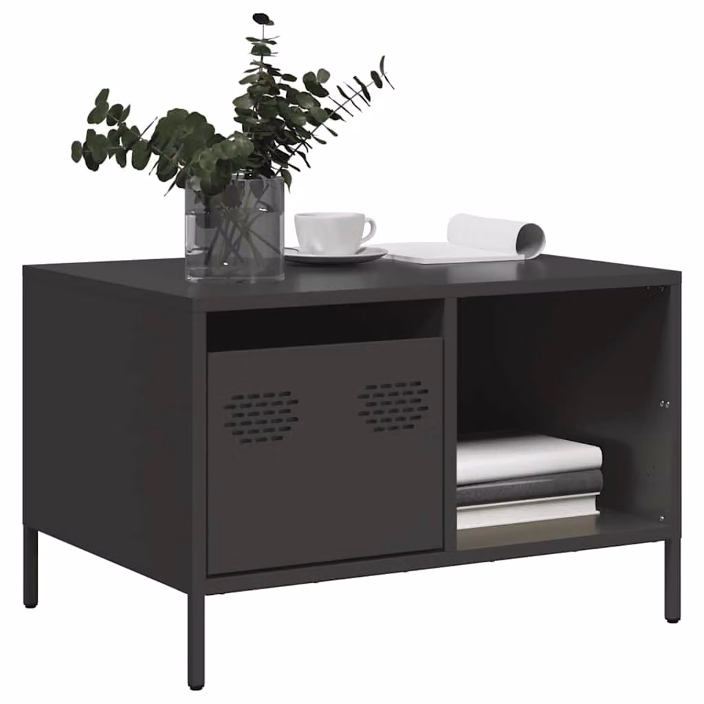 vidaXL Tavolino in Metallo Nero con Design Industriale L: 68,5 cm, P: 50 cm, H: 43,5 cm