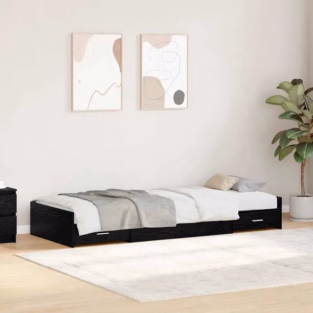 Struttura del letto-Giroletto Rovere Nero 75 x 190 cm Legno multistrato 805119