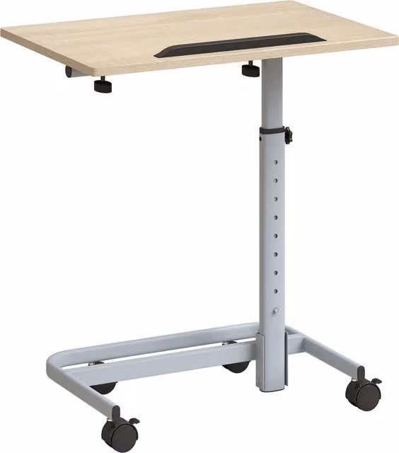 Tavolino da salotto HOMCOM ad altezza regolabile con 4 ruote in legno e metallo, Rovere, L: 60 cm, P: 40 cm, H: 72-93.5 cm
