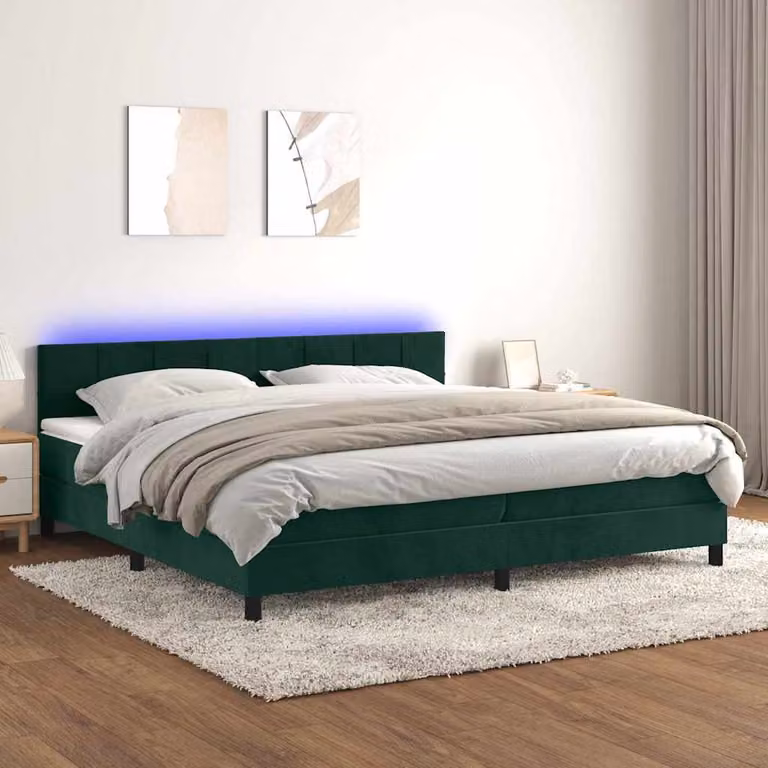 Letto a Molle con Materasso e LED vidaXL in Velluto Verde Scuro L/P: 200 x 200 cm
