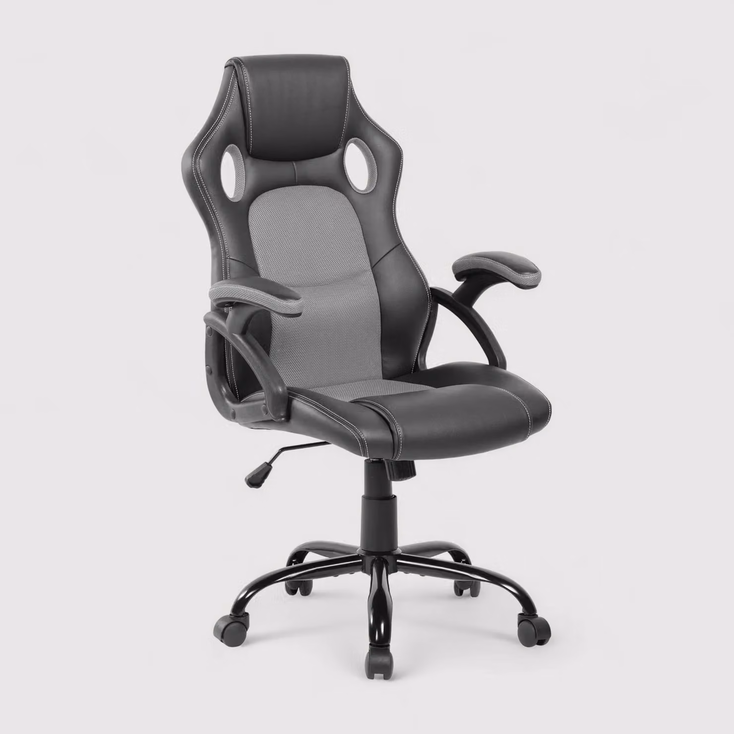 Perganu - Poltrona da ufficio o studio grigia e nera ergonomica