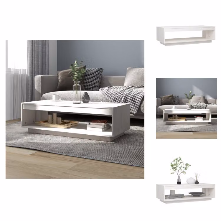 vidaXL Tavolino bianco 110x50x33,5 cm in legno di pino massiccio - Tavolini da caffè
