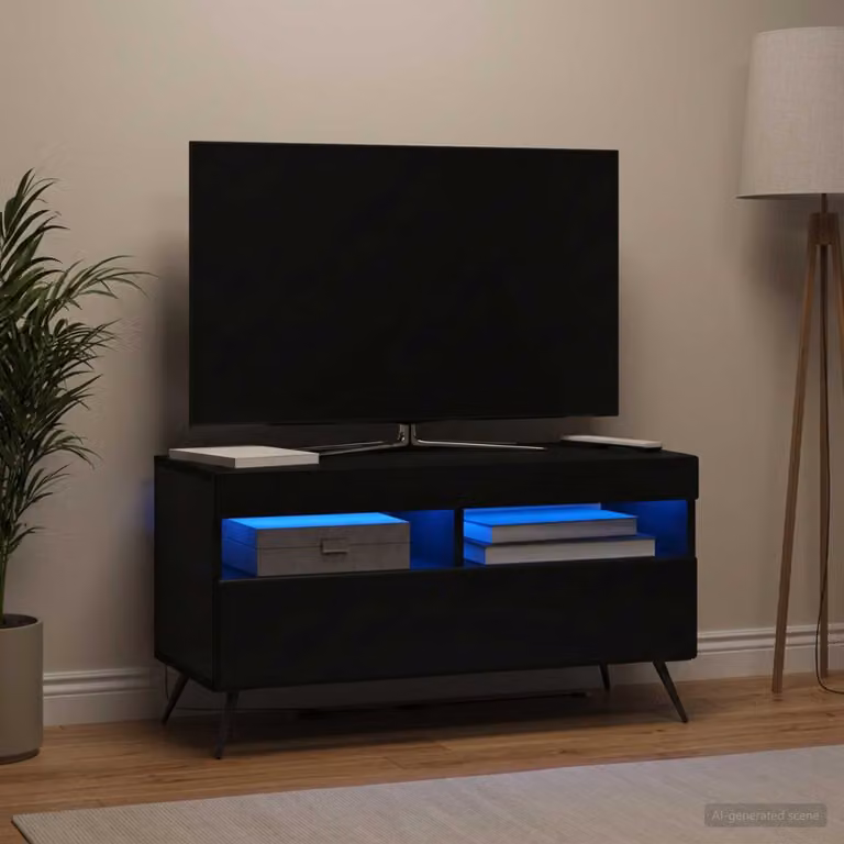 Mobile TV LED vidaXL Nero, moderno, con illuminazione integrata e scomparti multimediali, L: 81 cm, P: 35 cm, H: 43 cm