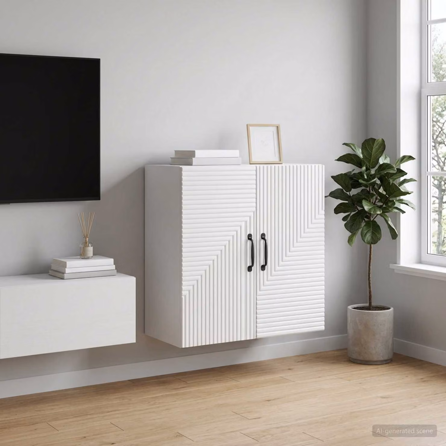 vidaXL Mobiletto a muro moderno in MDF bianco lucido L: 59 cm, P: 31 cm, H: 60 cm