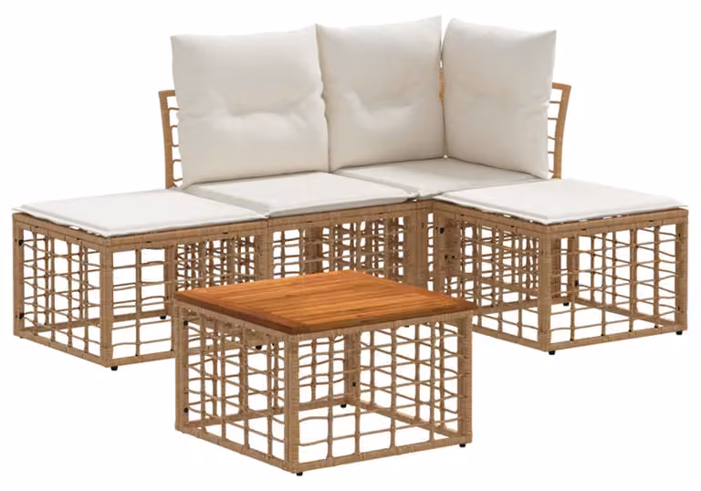 Set di divani da esterno 5 pcs Naturale e Bianco Crema