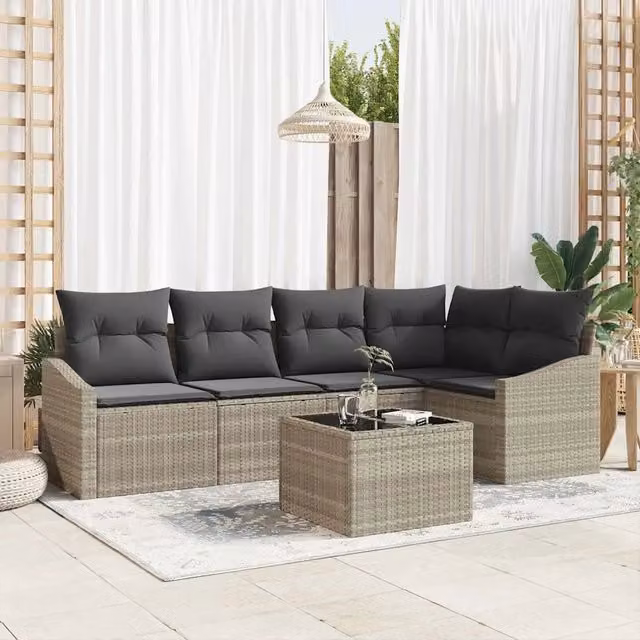 Set di divani 6 pz Grigio chiaro polyrattan 3346732