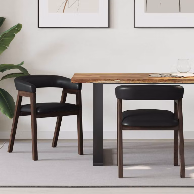 Set di 2 sedie da pranzo moderne vidaXL in legno di gomma con seduta in ecopelle marrone e nera
