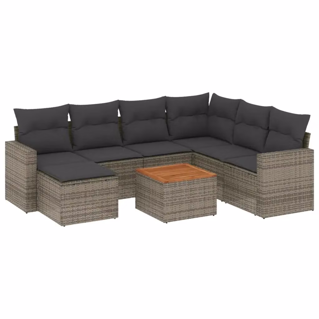vidaXL Set Divano da Giardino a L 8 pz in Polyrattan Grigio con Cuscini e Tavolino – 2