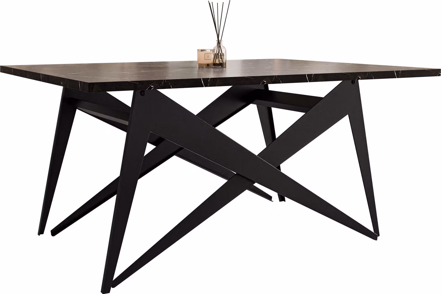 MIRJAN24 Tavolino e tavolo da pranzo Xena, 2 in 1, struttura in acciaio (Colore: Nero / Nero Pietra Grigia)