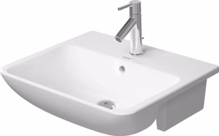 Duravit ME by Starck lavabo semi-encastré, 1 trou pour robinet, avec trop-plein, 550x455mm, blanc ultra-brillant avec DuraShield, 037855AA00, 037855AA00
