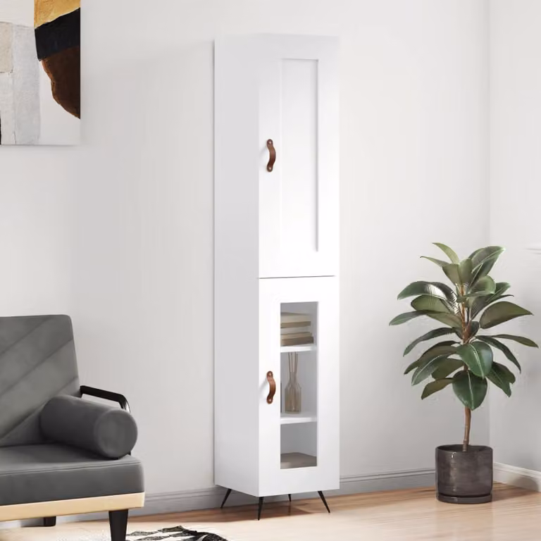 vidaXL Credenza Bianca Moderna con Ante in Vetro e Mensole Aperte, L/P/H: 34,5 x 34 x 180 cm