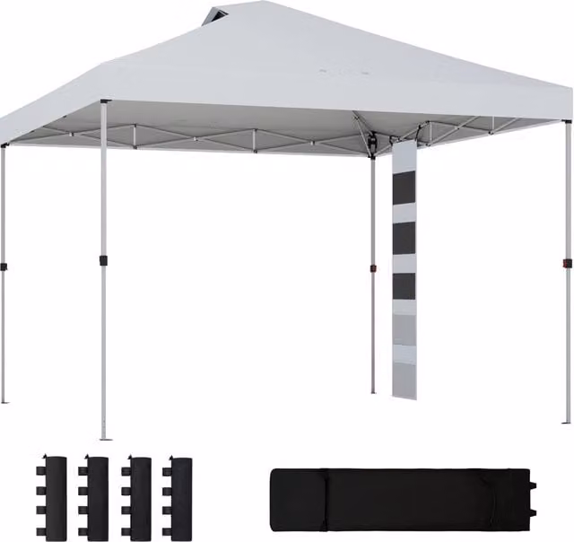 Gazebo Pop Up Xylo in Metallo e Tessuto Oxford Bianco con Tasche e Protezione UPF 50+ L/P: 300 x 300 cm