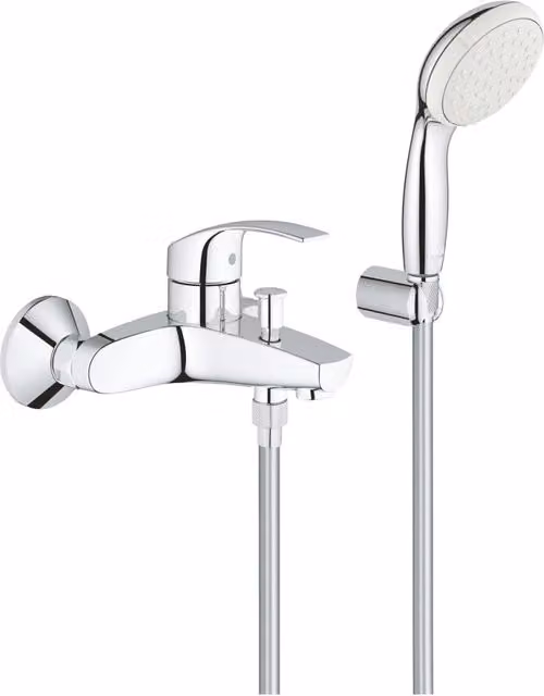 Miscelatore monocomando per vasca e doccia Grohe Eurosmart cromato a parete con set doccia e tecnologia risparmio idrico