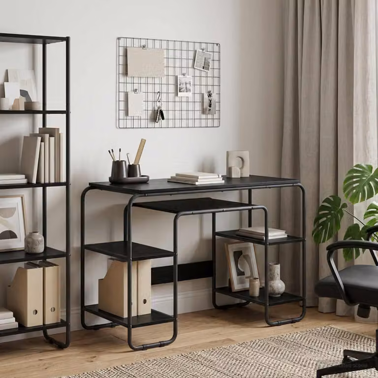 Scrivania moderna vidaXL con spazio di archiviazione, colore nero