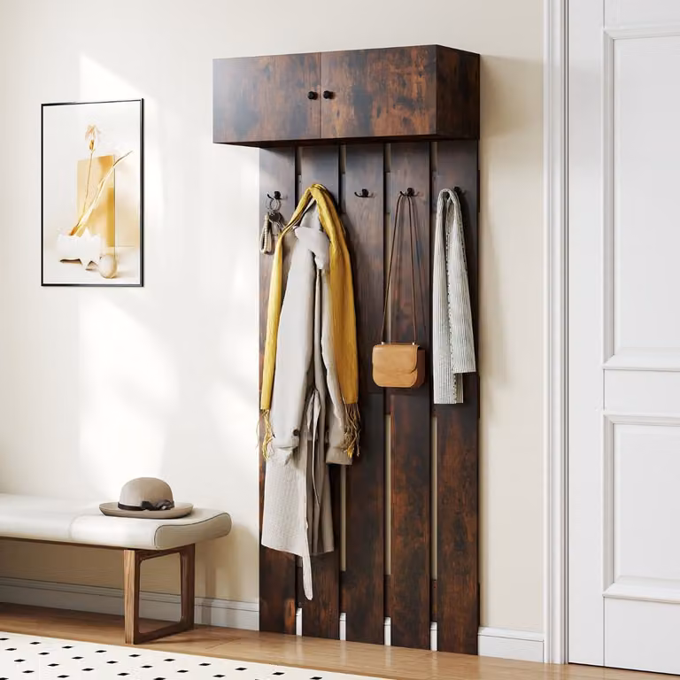 Appendiabiti da parete Costway in legno marrone con ganci distribuiti per ingresso, corridoio o bagno, stile industriale con finitura opaca