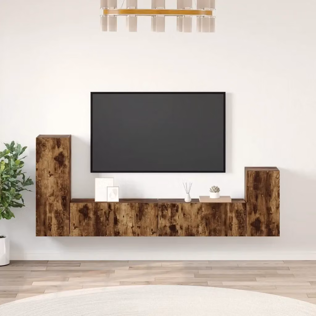Set di Mobili Porta TV 4 Pezzi in Legno Multistrato Rovere Fumo Marrone Opaco per Soggiorno – 2