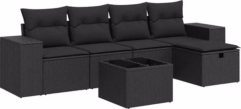 Set Divano da Giardino 6 pz con Cuscini Nero in Polyrattan