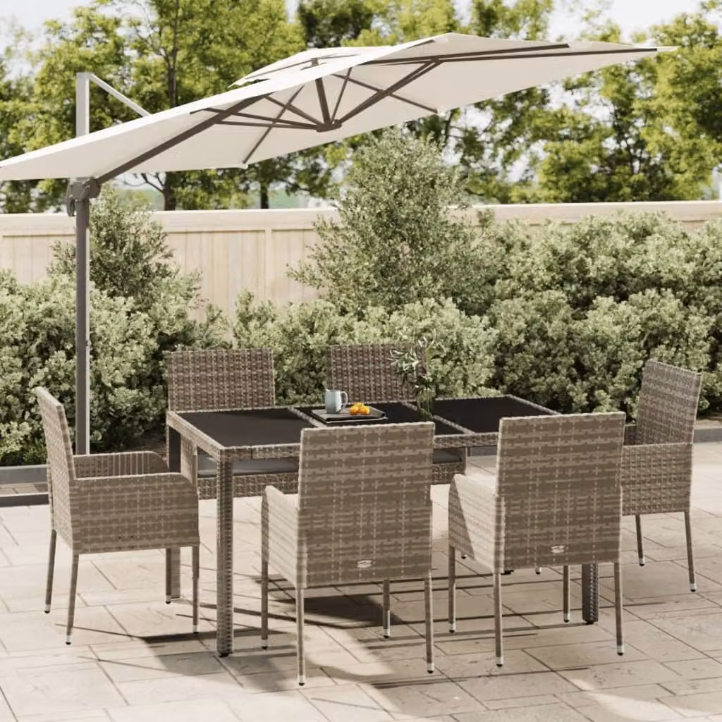 The Living Store Set da pranzo da giardino 7 pezzi con cuscini in poly rattan grigio