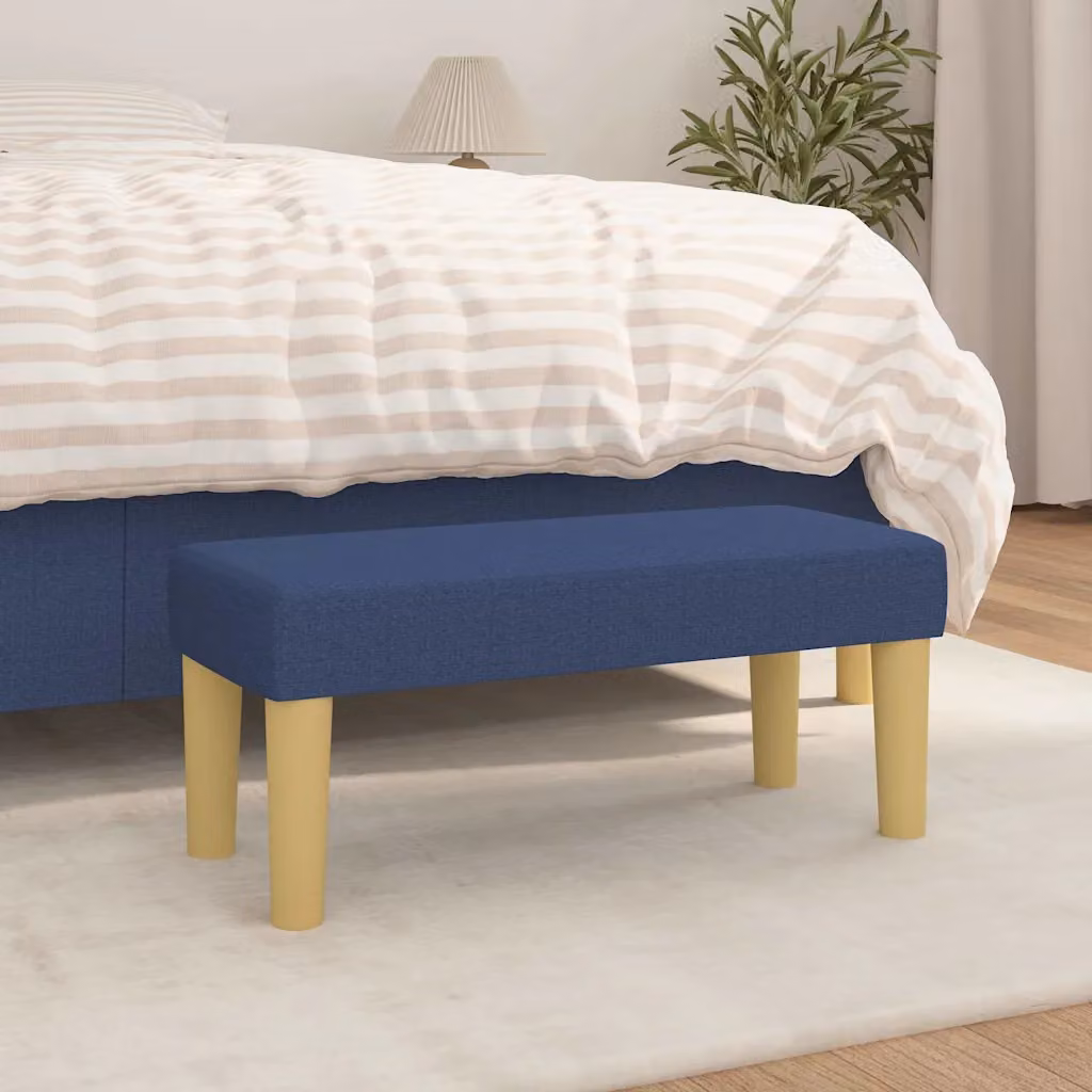 Panca moderna vidaXL in tessuto blu con struttura in legno L: 70 cm, P: 30 cm, H: 30 cm