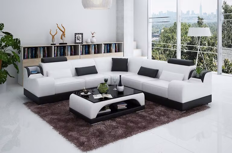 Ecksofa L-Form Wohnlandschaft Designer Sofa Couch Polster Sitz Garnitur Leder