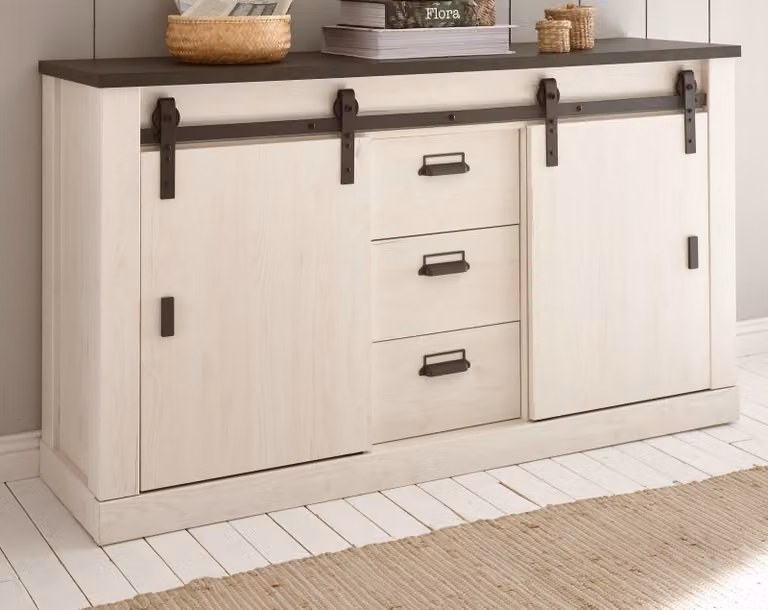 Cassettiera da ufficio "Stove" in pino bianco Credenza 162 x 91 cm