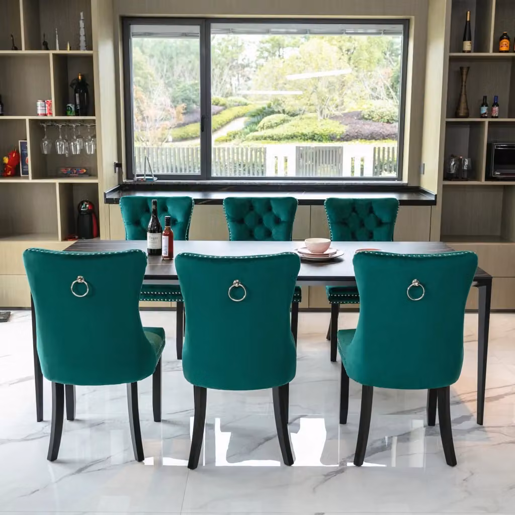 Sedia da pranzo OKWISH in velluto verde con struttura in legno massiccio e schienale alto – 2
