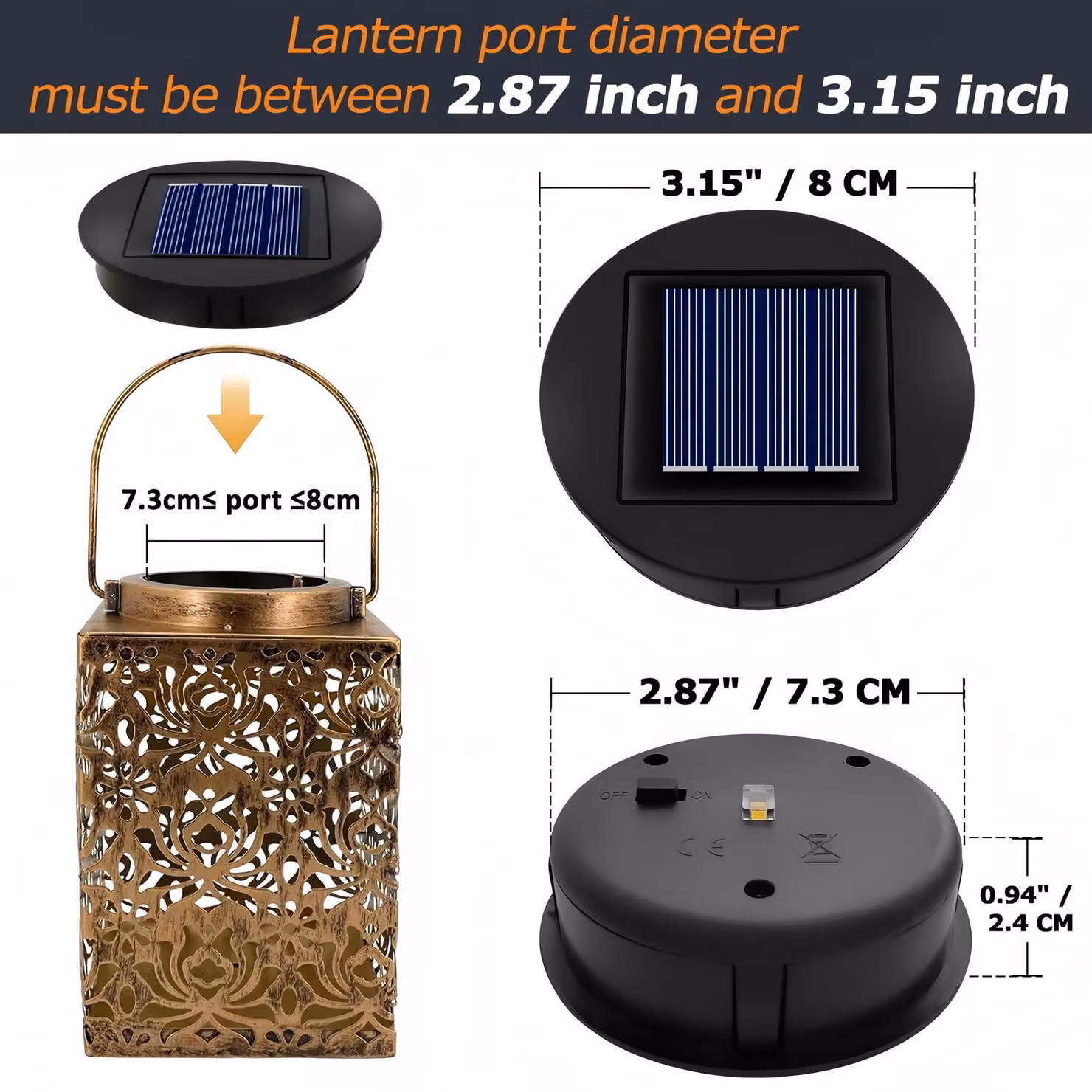 Lampada solare di ricambio, diametro 8 cm, grado di protezione IP44 (resistente all'acqua), luce calda, per lampioni da esterno