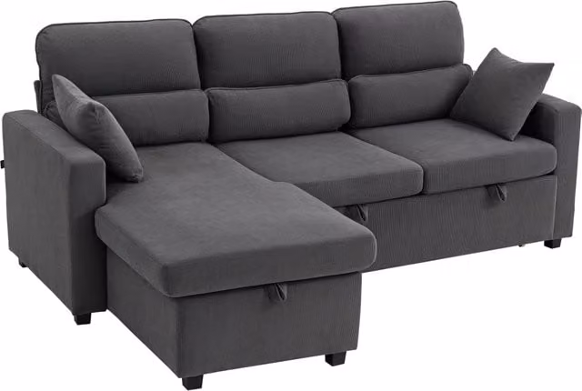 Divano letto angolare in velluto XYLO grigio L/P/H: 205 x 135 x 76 cm