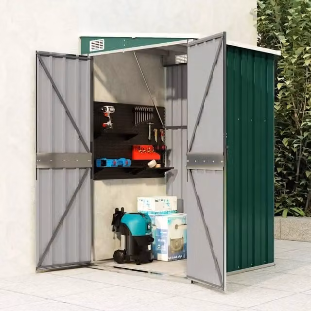 Capanno da giardino a parete vidaXL in acciaio zincato verde L: 118 cm, P: 100 cm, H: 178 cm – 1