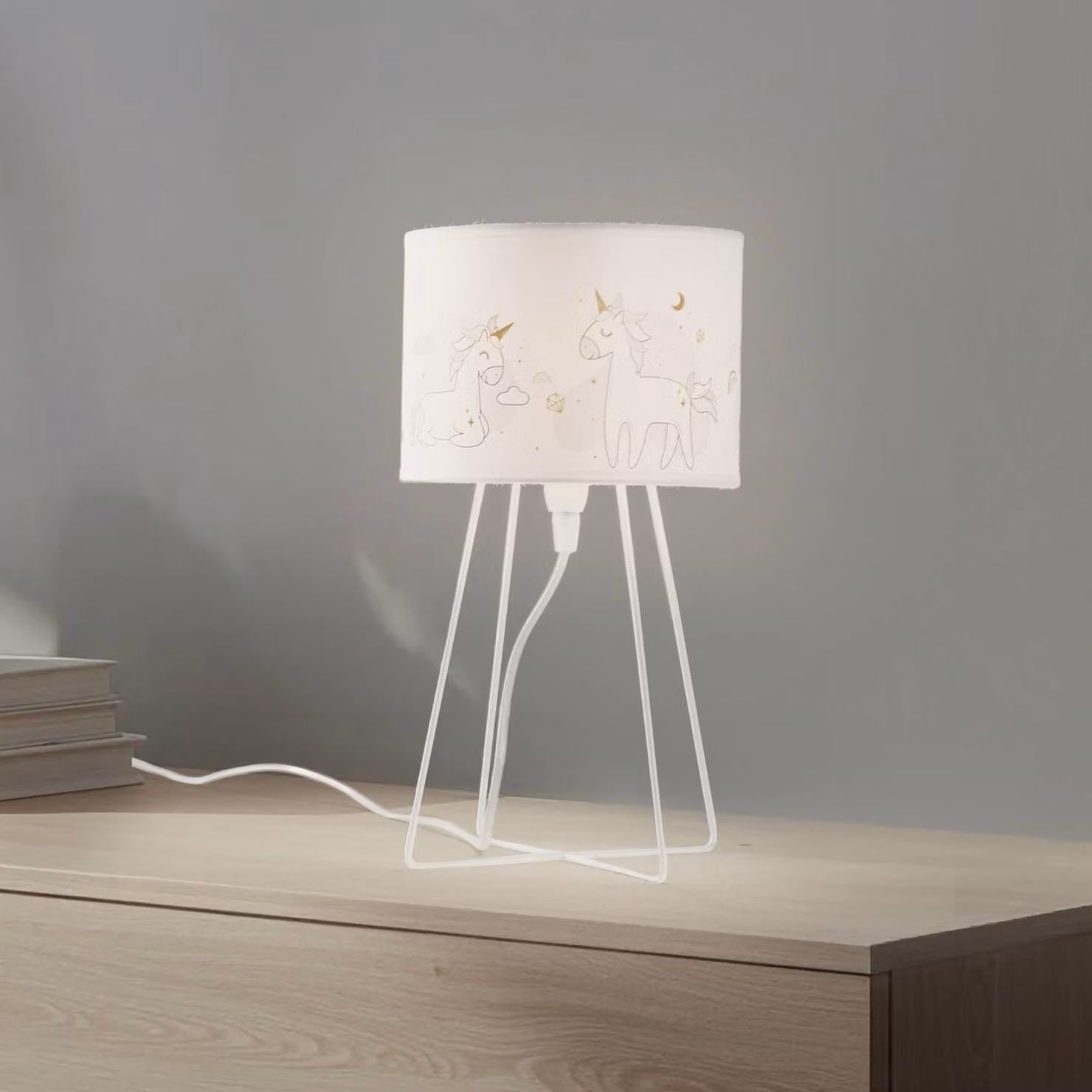 Lampada da tavolo Mila Duolla, Bianco / Opale, Cameretta, Tessuto / Stoffa / Seta, Lampada da tavolo