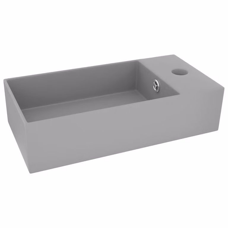 Lavandino con Troppopieno in Vetroceramica Grigio Chiaro