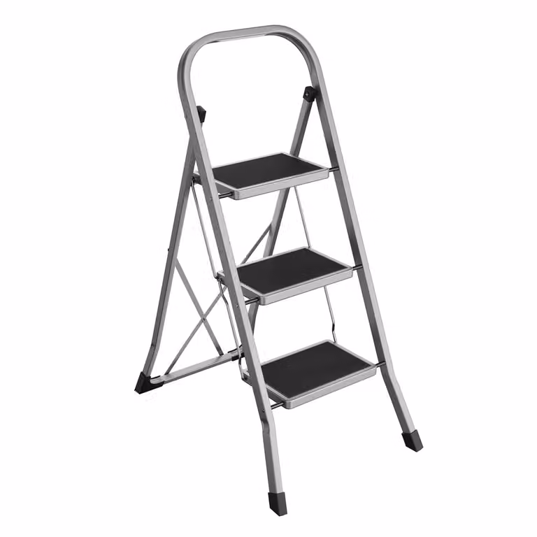 Scaletta Pieghevole Chiusura di Sicurezza per Piegamento, Grigio Tortora / 3 Gradini（46,5 x 74,5 x 105 cm）