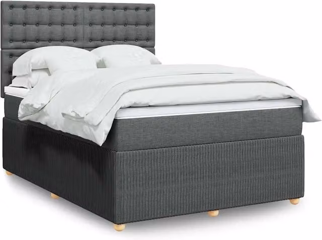 Letto Ibrido vidaXL con Giroletto a Molle e Materasso in Tessuto Grigio e Bianco L/P/H: 140 x 200 cm