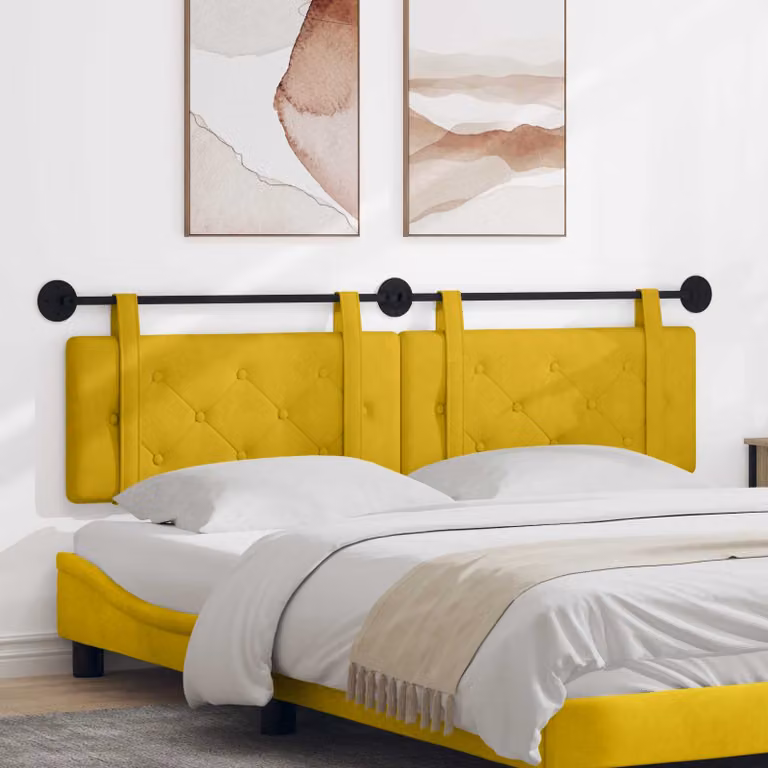 Testiera sospesa vidaXL in velluto giallo con pannello imbottito e struttura in legno