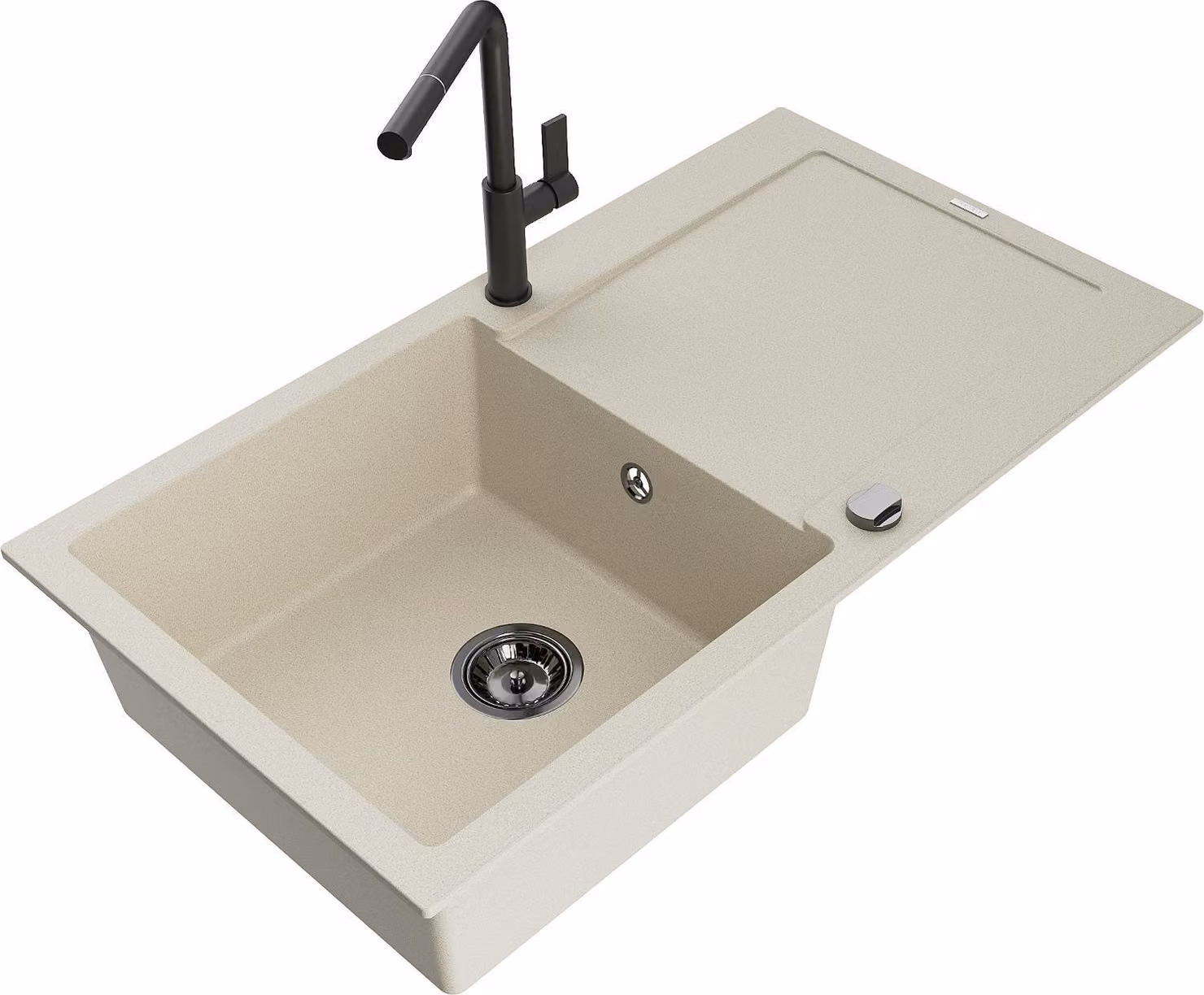 Mexen Leo lavello in granito 1-vasca con sgocciolatoio e rubinetto da cucina Flora, beige - 6501-69-670401-70-B