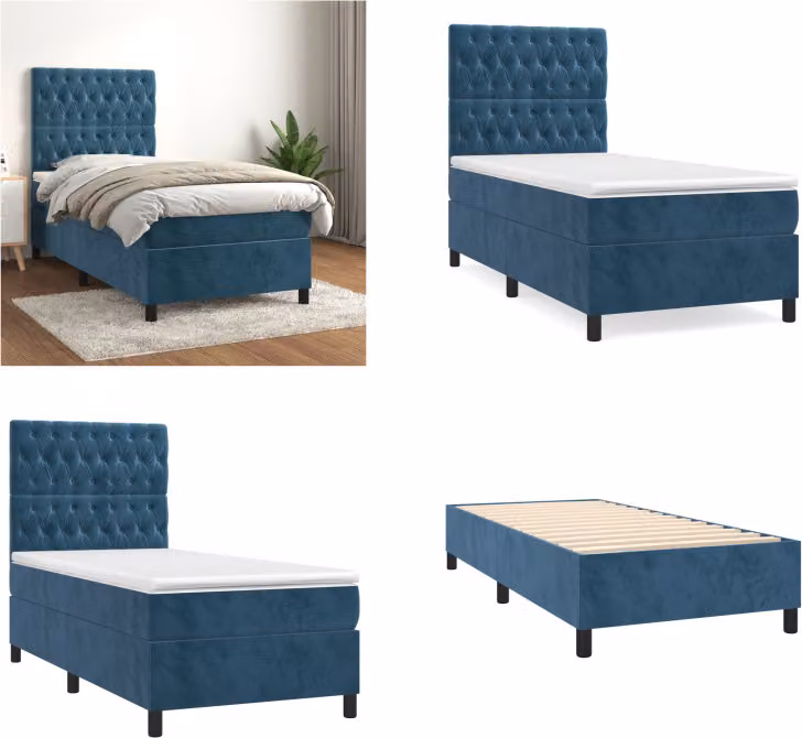 vidaXL Letto a molle con materasso blu scuro 80x200 cm in velluto - Letto a molle - Boxspringbetten - Bett - Schlafzimmermöbel