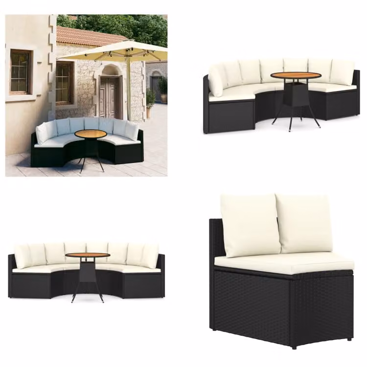 vidaXL Set di divani da giardino 5 pezzi con cuscini in poly rattan nero - Set salotto da giardino - Set salotto da giardino - Mobili da giardino - Set mobili da giardino