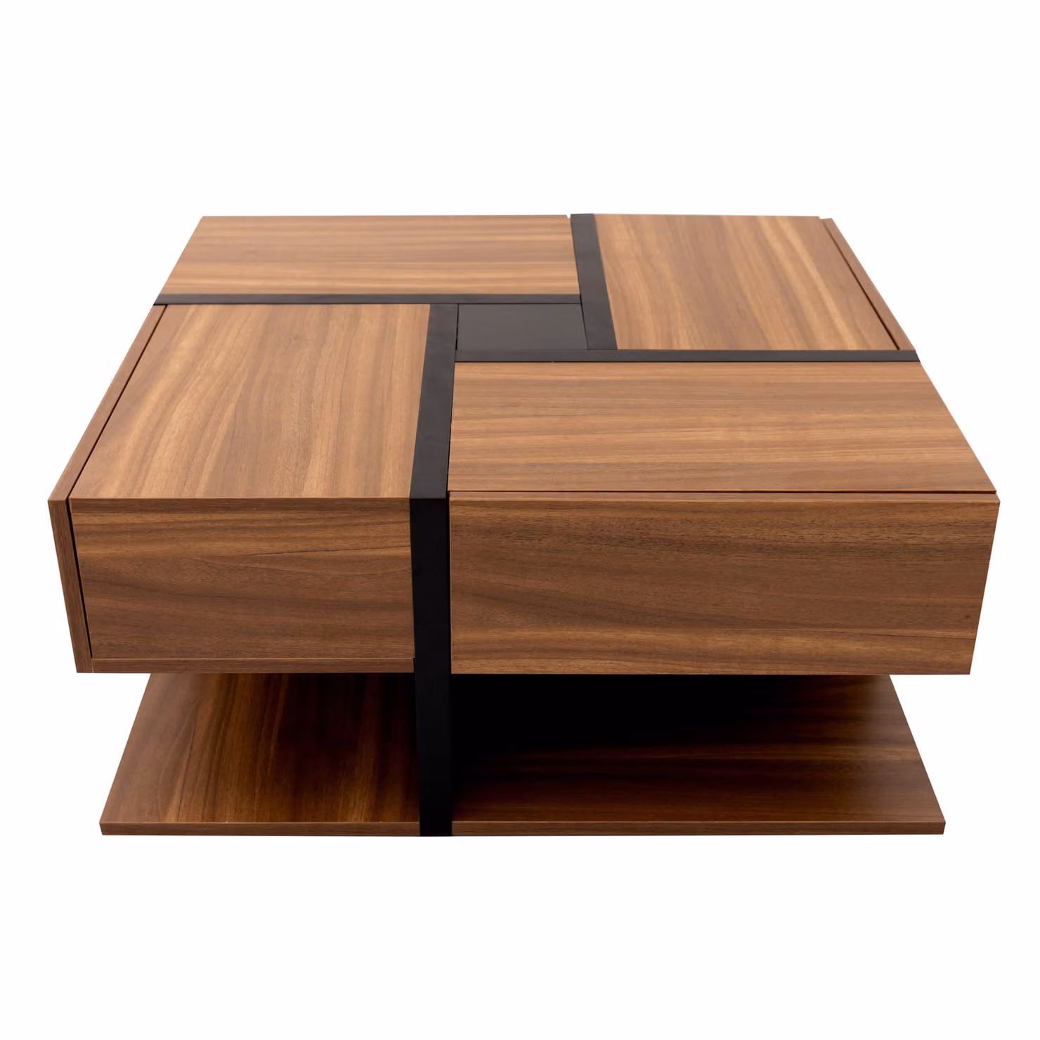 Tavolino da caffè Aososm Italy con 4 cassetti e spazio di archiviazione inferiore, design moderno in legno, Colore: Naturale, L/P/H: 78 x 78 x 36 cm – 2