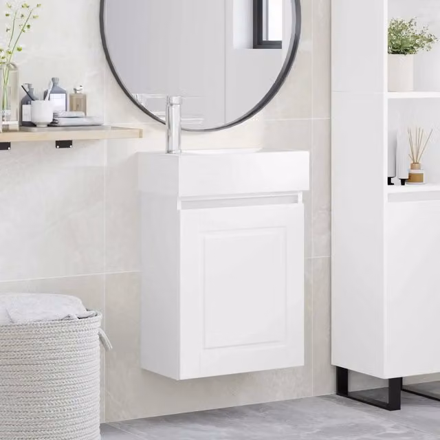 Mobile bagno moderno vidaXL bianco con rubinetto L: 45,5 cm, P: 22,5 cm, H: 84 cm