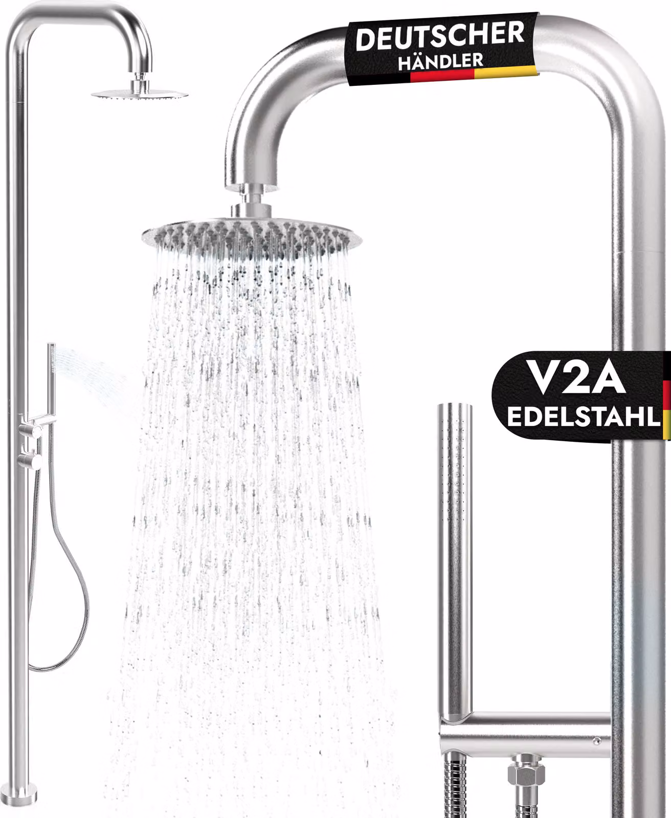 Doccia da giardino in acciaio inox V2A con 2 attacchi per acqua calda e acqua fredda con doccetta Doccia sauna esterna Piscina