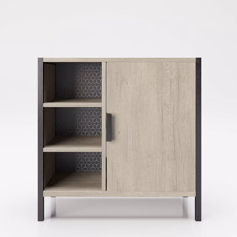 Mobiletto da bagno con 3 scomparti e 1 anta, in legno di quercia massello, dimensioni 60x60x30 cm